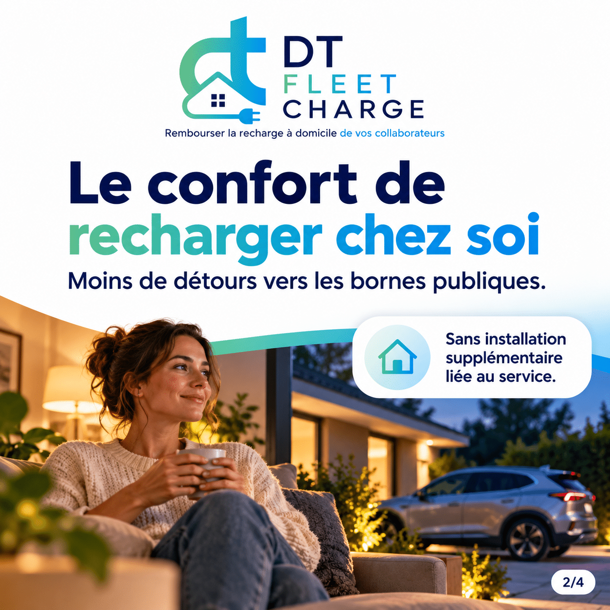 DT FLEET CHARGE simplifie la recharge à domicile de votre flotte électrique 1 Le confort de recharger chez soi 1 2